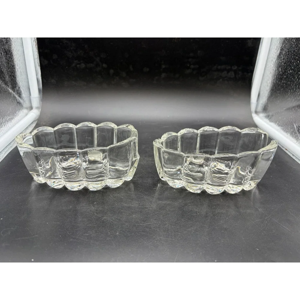 Vintage Clear Pressed Glass Scalloped Spoon & Fork Holder Dish Set of 2
